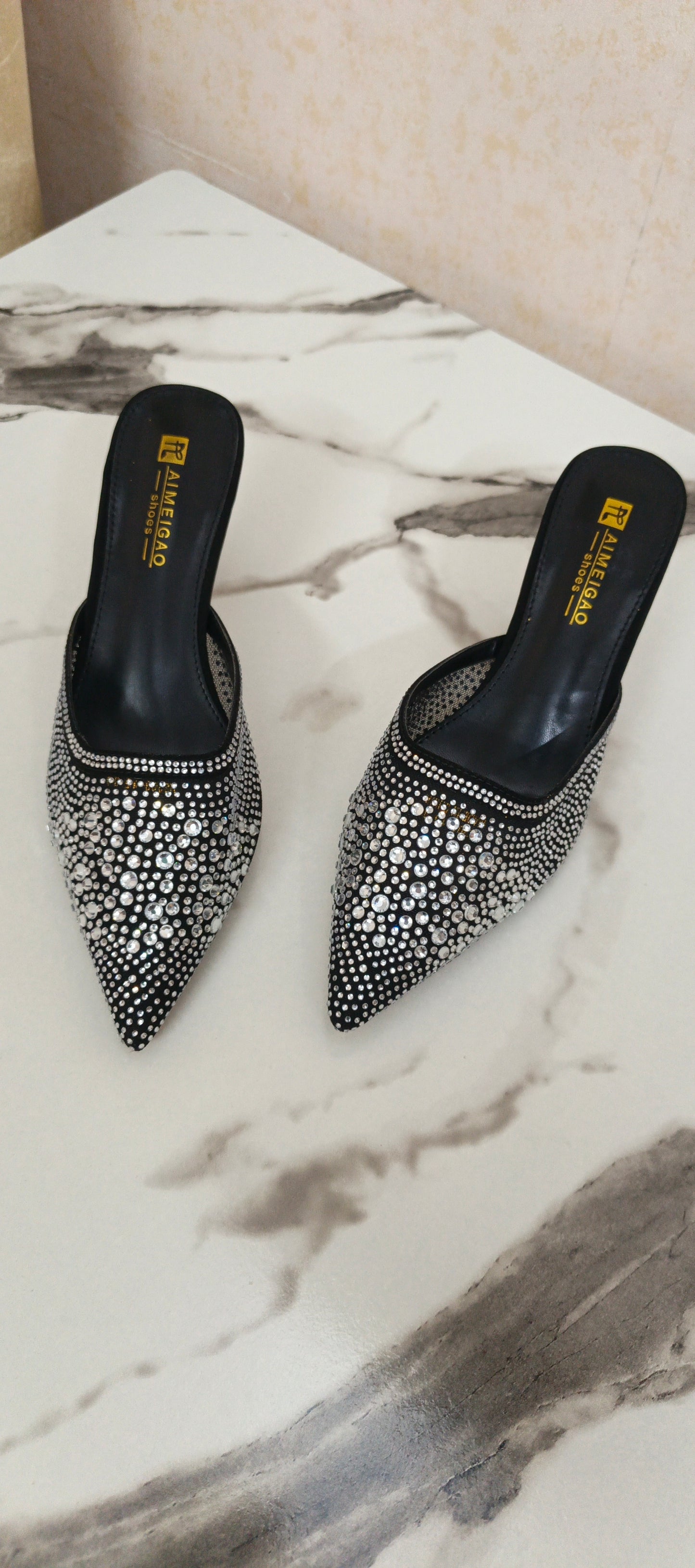 Black heels with stones
