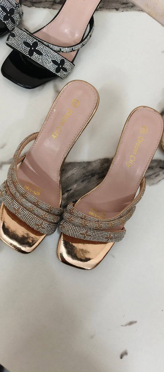 Black/gold stone heels(clearance)