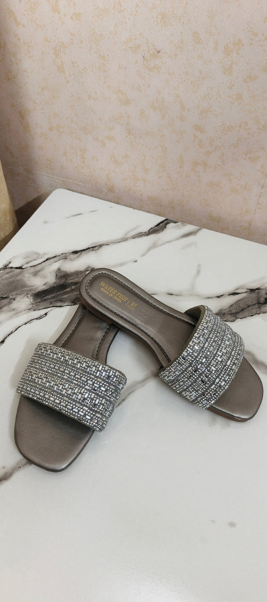 Grey embroided soft flats