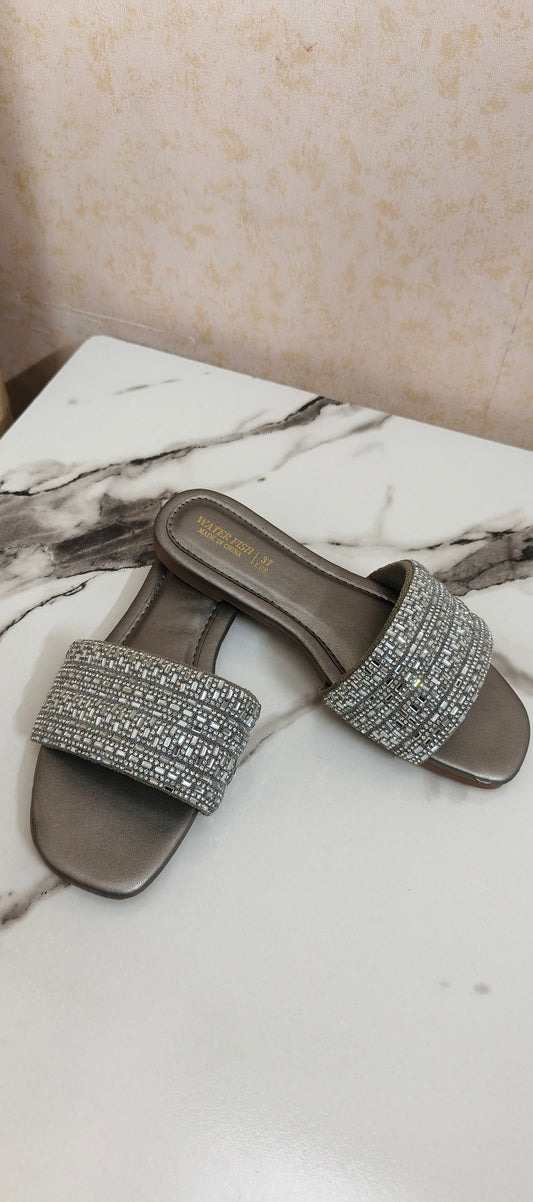 Grey embroided soft flats