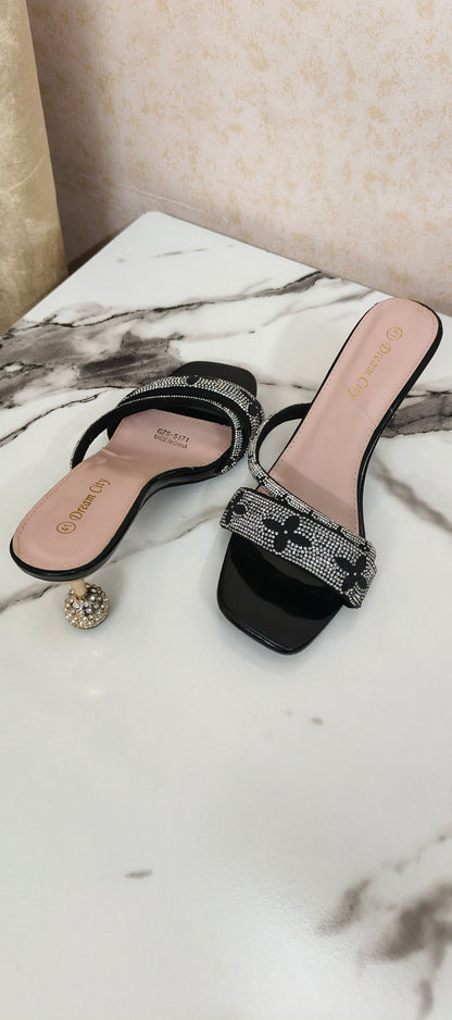 Black/gold stone heels(clearance)
